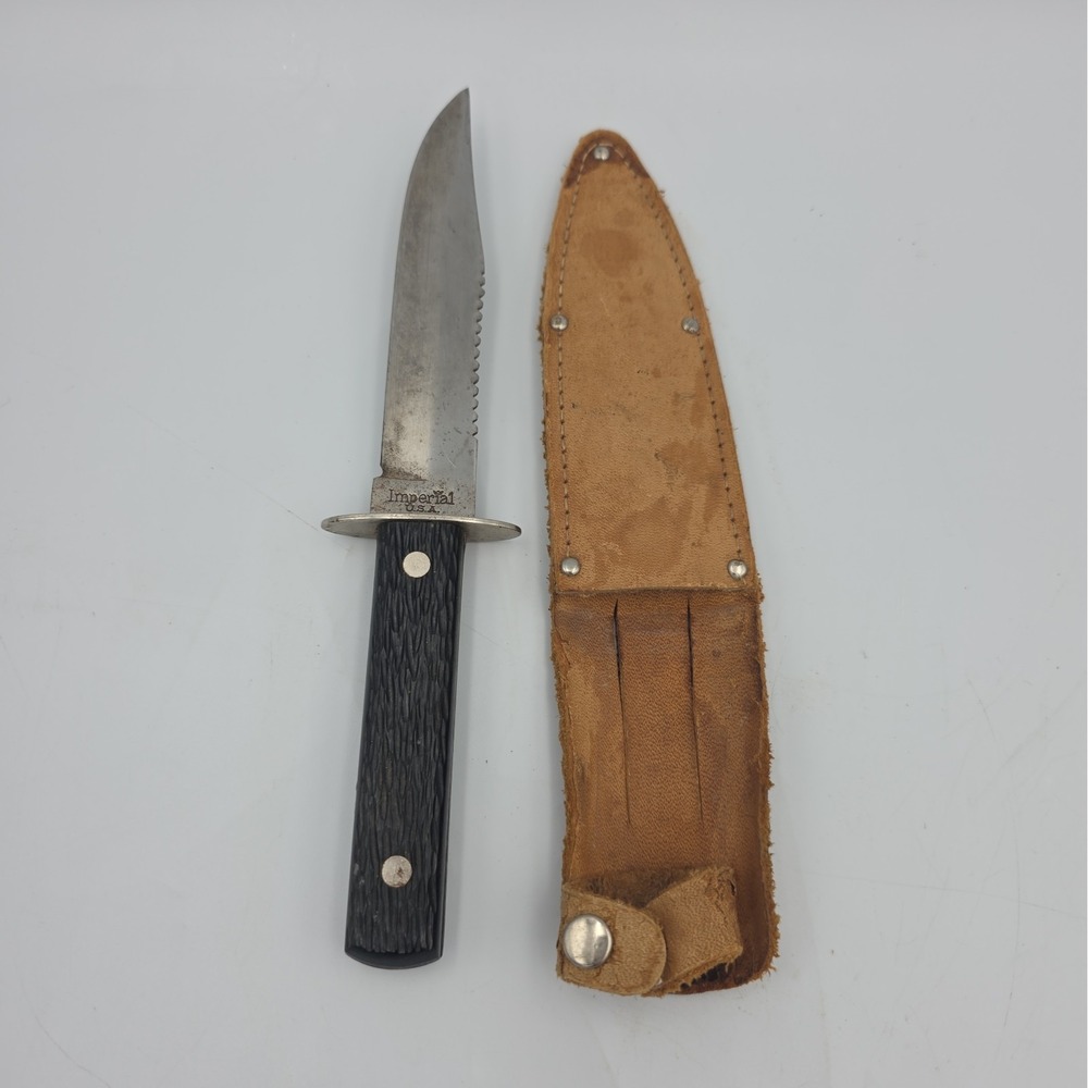 Vintage Imperial fixed blade knife USA W/ leather sheath.
